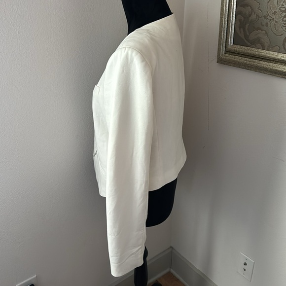 BCBGMAXAZRIA ivory cropped / bolero open front zip pocket detailing blazer sz‎ L - Picture 2 of 7